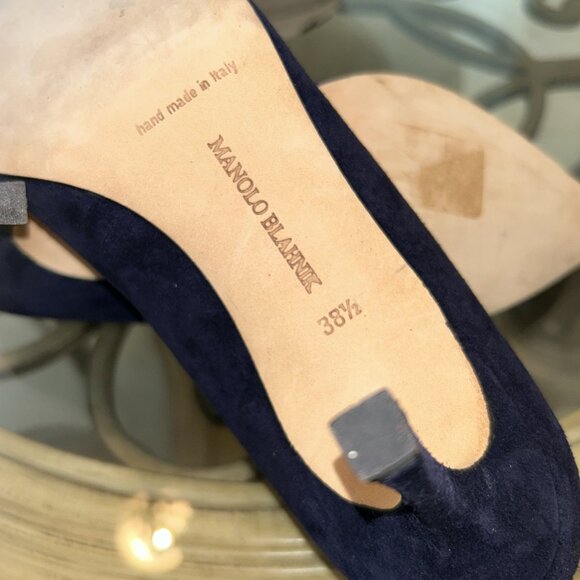 MANOLO BLAHNIK Navy Blue Suede BB Stiletto High Heels Pumps - Picture 7 of 7